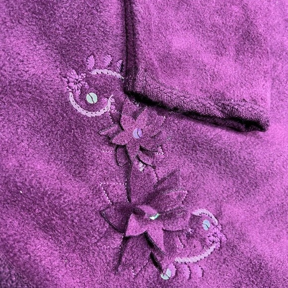 Vintage North Crest Fleece Sweater Cardigan Embroidered Floral Purple Sz 14/16W - Picture 5 of 10